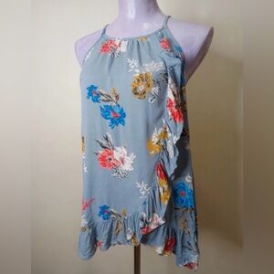 Maurices Blue Floral Ruffle Hem Halter Top Size L